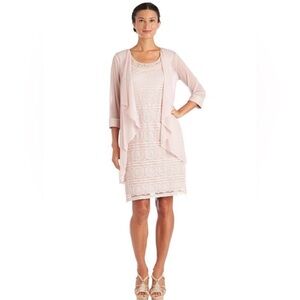 Soft Blush Mother of Bride Wedding Shift Dress with lace overlay Size 12